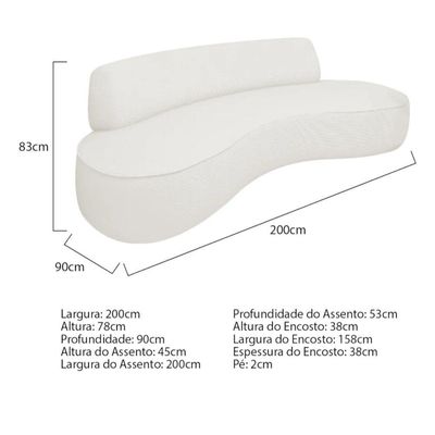 Sofá Curvo 3 Lugares Orgânico Amsterdã 200cm Bouclé Branco- Mabe Magazine
