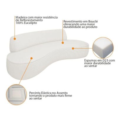 Sofá Curvo 3 Lugares Orgânico Amsterdã 200cm Bouclé Branco- Mabe Magazine
