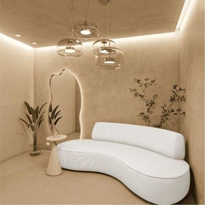 Sofá Curvo 3 Lugares Orgânico Amsterdã 200cm Bouclé Branco- Mabe Magazine