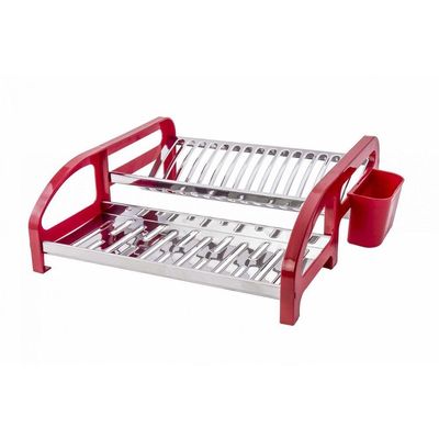 Escorredor 16 Pratos Aço Inox Tipo Cama Vermelho Domum