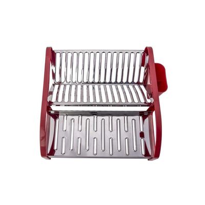 Escorredor 16 Pratos Aço Inox Tipo Cama Vermelho Domum