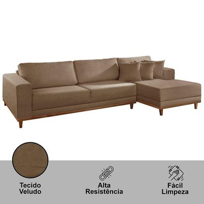 Sofá Cronos 03 Metros Chaise Lado Direito Meu Sofá Online B016 Veludo Marrom