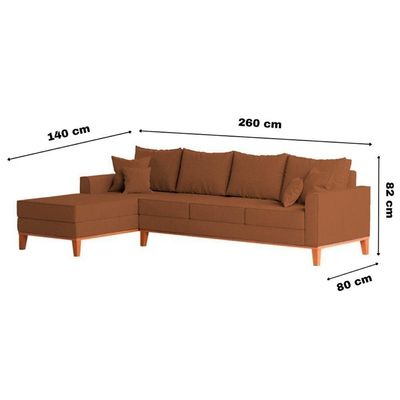 Sofá 4 Lugares Beny Com Chaise Esquerdo Corino Terracota