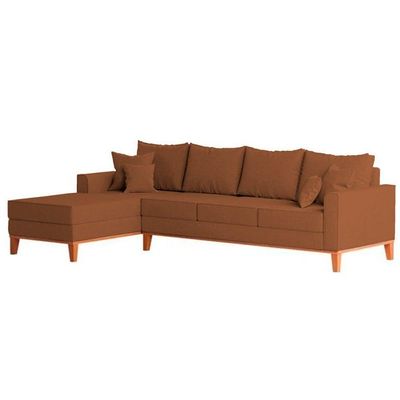 Sofá 4 Lugares Beny Com Chaise Esquerdo Corino Terracota