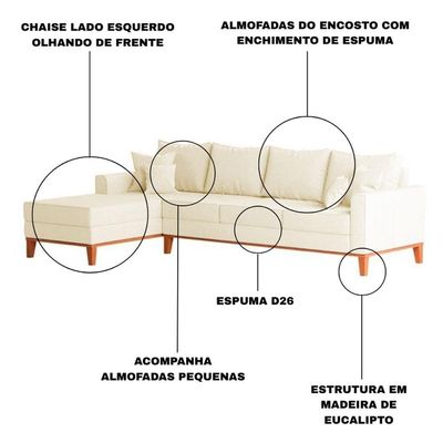 Sofá 4 Lugares Beny Com Chaise Esquerdo Corino Bege