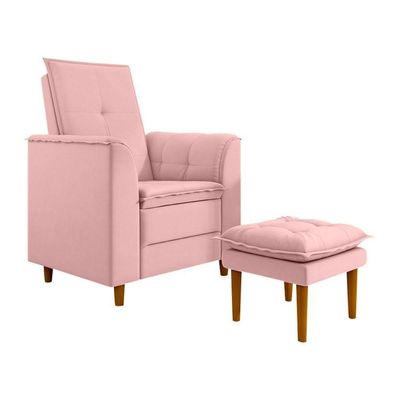 Poltrona Amamentação Confortável Com Puff Ivy Suede Rosa