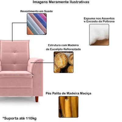 Poltrona Amamentação Confortável Com Puff Ivy Suede Rosa