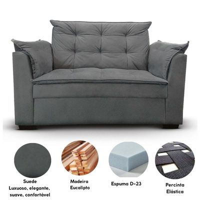 Sofá 2 Lugares Para Sala Moderno Confortável ágata Suede Cinza