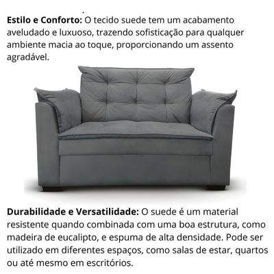 Sofá 2 Lugares Para Sala Moderno Confortável ágata Suede Cinza