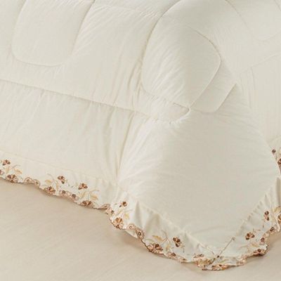 Kit Edredom Emozione Casal King Size 5 Peças Percal 200 Fios 100% Algodão Bordado - Marfim