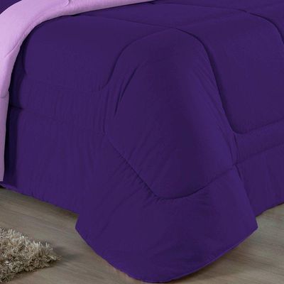 Kit Edredom Dupla Face + Jogo De Lençol King Nobre 7 Peças Malha 100% Algodão - Roxo / Lilás