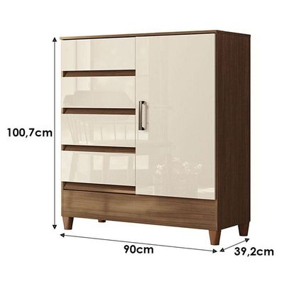 Comoda 1 Portas 4 Gavetas Fit Jequitibá Off Acetinado - Santos Andirá