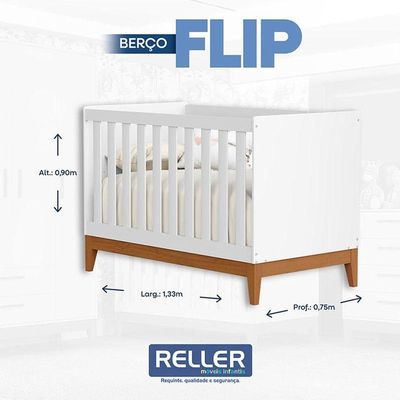 Berço Americano Flip Branco Acetinado Reller E Guarda Roupa Infantil 4 Portas Branco Hp E Colchão Ortobom - Henn