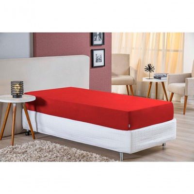 Lençol Com Elástico Solteirão Nobre 1 Peça 30cm De Altura Malha 100% Algodão - Vermelho