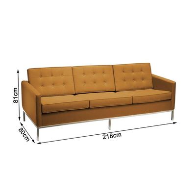 Sofá Florence Knoll 3 Lugares Cromado Em Couro Natural Caramelo
