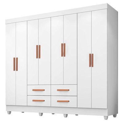 Guarda Roupa Casal Porto 8 Portas Com Cômoda 4 Gavetas 2 Portas E Armário Multiuso Lite Branco Brilho - Leão