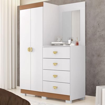 Cômoda Para Quarto Com Espelho 2 Portas 4 Gavetas 120cm Tulsa V01 Branco Camarim - Lyam Decor