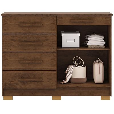 Cômoda Sapateira Para Quarto 2 Portas 5 Gavetas Biana V01 Imbuia - Lyam Decor