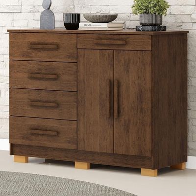 Cômoda Sapateira Para Quarto 2 Portas 5 Gavetas Biana V01 Imbuia - Lyam Decor