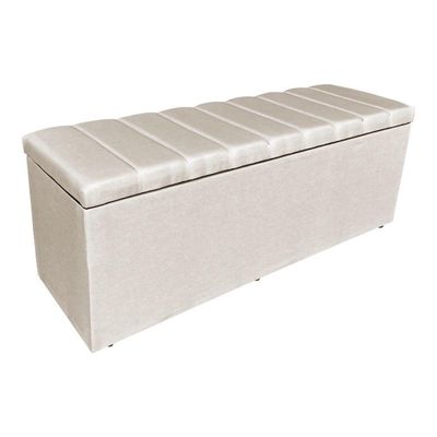 Kit Cabeceira E Calçadeira Recamier Baú King 1,95m Holanda Suede - Pallazio Cor Bege