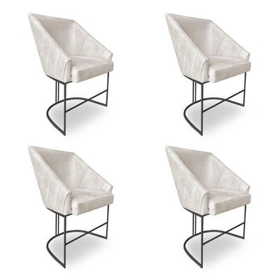 Kit 4 Poltronas Luxo Alana Veludo Bege Base Ferro Preto - Pallazio