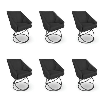 Kit 6 Poltronas Luxo Alana Veludo Preto Base Luxo Preto - Pallazio