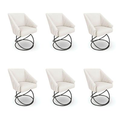 Kit 6 Poltronas Luxo Alana Bouclê Base Luxo Preto - Pallazio Cor Bege
