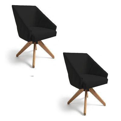 Kit 2 Poltronas Giratórias Alana Veludo Base De Madeira - Pallazio Cor Preto
