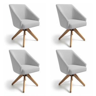 Kit 4 Poltronas Giratórias Alana Bouclê Base De Madeira - Pallazio Cor Cinza