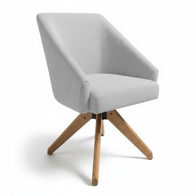 Kit 6 Poltronas Giratórias Alana Bouclê Cinza Base De Madeira - Pallazio