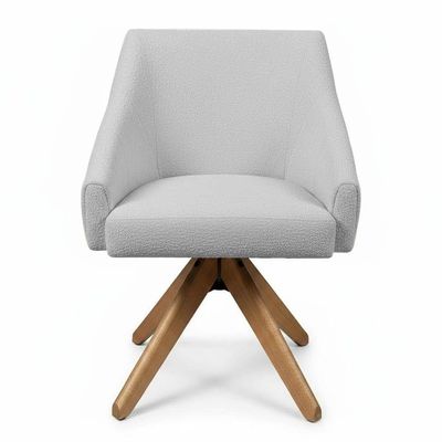 Kit 8 Poltronas Giratórias Alana Bouclê Cinza Base De Madeira - Pallazio
