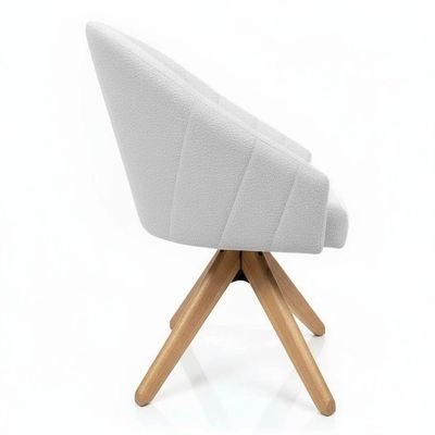 Kit 8 Poltronas Giratórias Alana Bouclê Cinza Base De Madeira - Pallazio