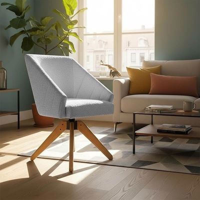Kit 8 Poltronas Giratórias Alana Bouclê Cinza Base De Madeira - Pallazio