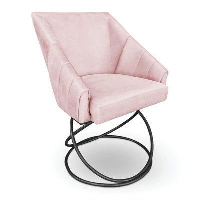 Poltrona Luxo Alana Suede Rosa Bebê Base Luxo Preto - Pallazio