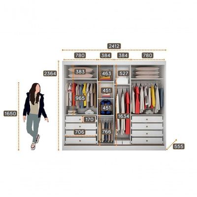 Guarda Roupa Casal Com Espelho 3 Portas De Correr 8 Gavetas - Diamond-branco - Móveis Horizonte