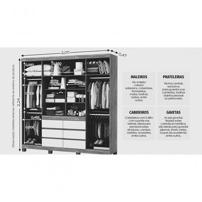 Guarda Roupa 4 Portas 6 Gavetas Xline -grand Line
