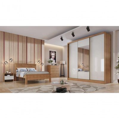 Guarda Roupa Casal Com Espelho 3 Portas 6 Gavetas - Medelim-cumaru-fendi - Móveis Horizonte