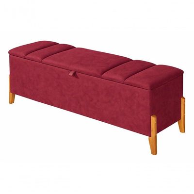 Recamier Calçadeira Baú Para Quarto Pés Em Madeira Luxo Decorativo Estofado Queen 160 Cm Bordo Lar Móveis E Decoração