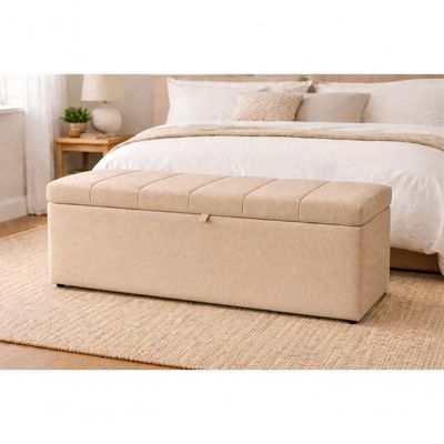 Recamier Calçadeira Baú Carla Para Quarto Cama Casal 140 Cm Suede Bege Do Lar Móveis E Decoração