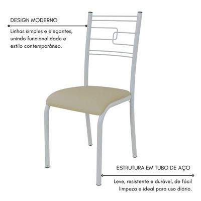 Conjunto Sala De Jantar Mila 4 Cadeiras Ella Branca C- Creme