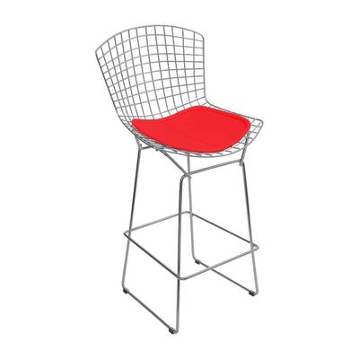 Kit 4 Banquetas Bistrô Bertoia Cromada D80 Com Assento Sintético Vermelho