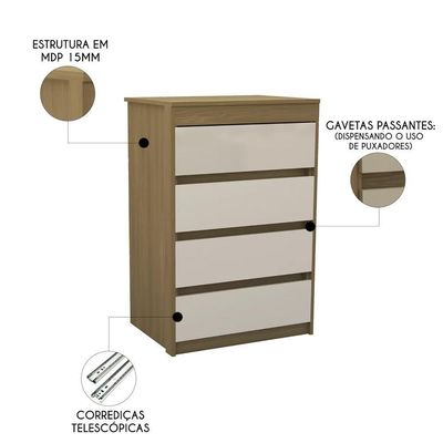 Cômoda Quarto Solteiro 63cm 4 Gavetas Samira Freijó/mocca L01 - Mpozenato