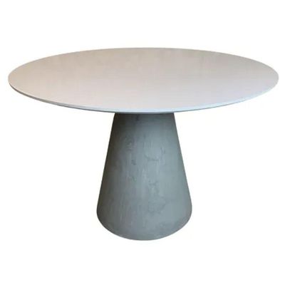 Mesa de Jantar Mesa de Jantar Cone Cimento Queimado 130 cm Tampo Laca Branca 6 Lugares Redonda MDF