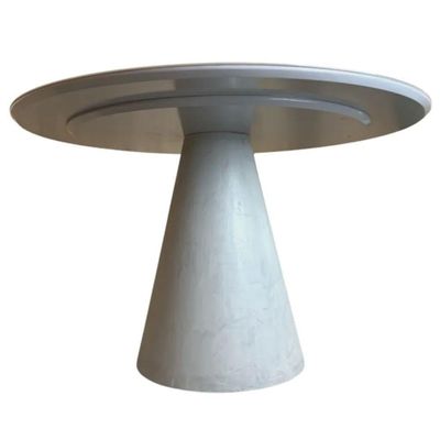 Mesa de Jantar Mesa de Jantar Cone Cimento Queimado 130 cm Tampo Laca Branca 6 Lugares Redonda MDF