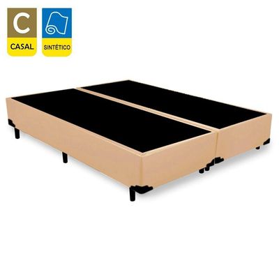 Cama Box Casal Bipartido Sintético Mega Cama Bege 138x188x42cm