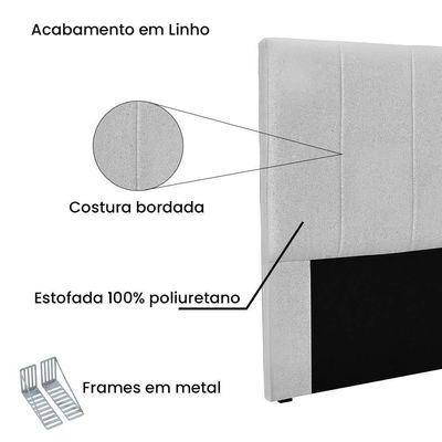 Cabeceira Casal 1,40m Com Design Vertical Bordado Em Tecido Linho Cristal – Lucadi Rústico Grígio