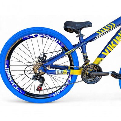 Bicicleta Aro 26 Vikingx Tuff Freio Hidráulico 21v Freeride Rodas Vmaxx Suspensão Pneu Flame Azul-amarelo X25