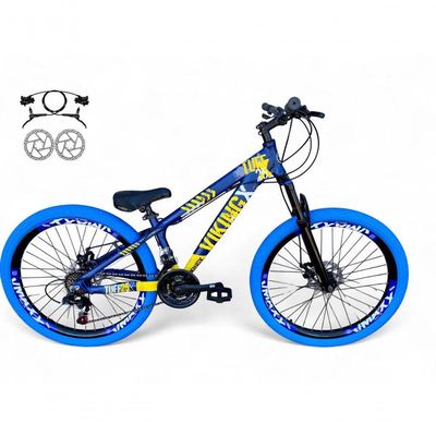 Bicicleta Aro 26 Vikingx Tuff Freio Hidráulico 21v Freeride Rodas Vmaxx Suspensão Pneu Flame Azul-amarelo X25