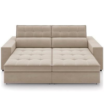 Sofá Retrátil Reclinável Para Sala De Estar Living 290cm Clara M03 Veludo Bege