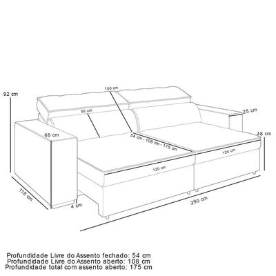 Sofá Retrátil Reclinável Para Sala De Estar Living 290cm Clara M03 Veludo Bege